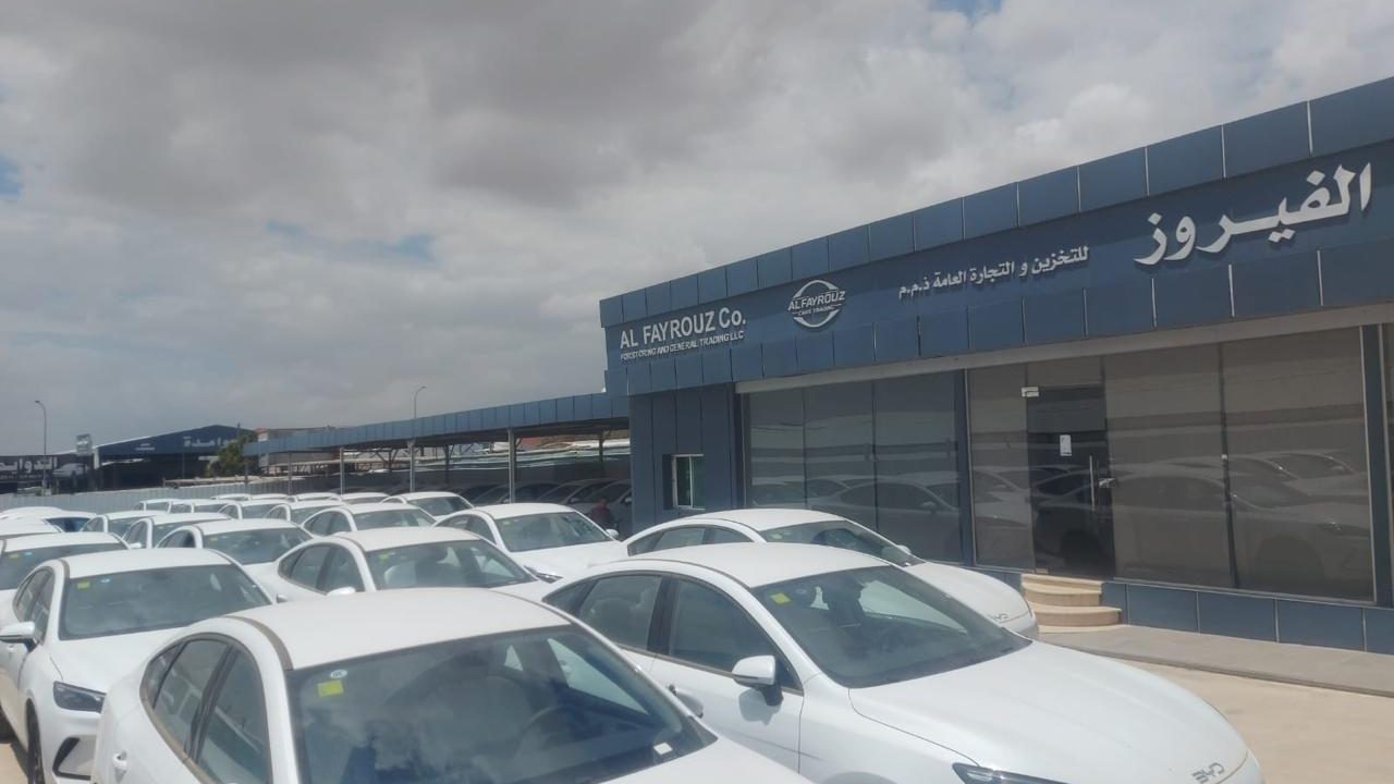 Rows of new vehicles in the ALFAYROUZ storage yard, Zarqa Free Zone